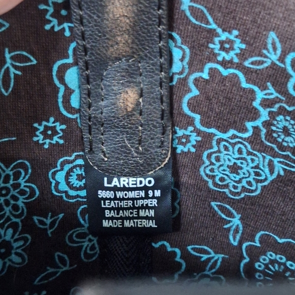 Laredo Spellbound Black Tan Leather Square Toe West Cowgirl Boot Size 9 - Picture 8 of 10